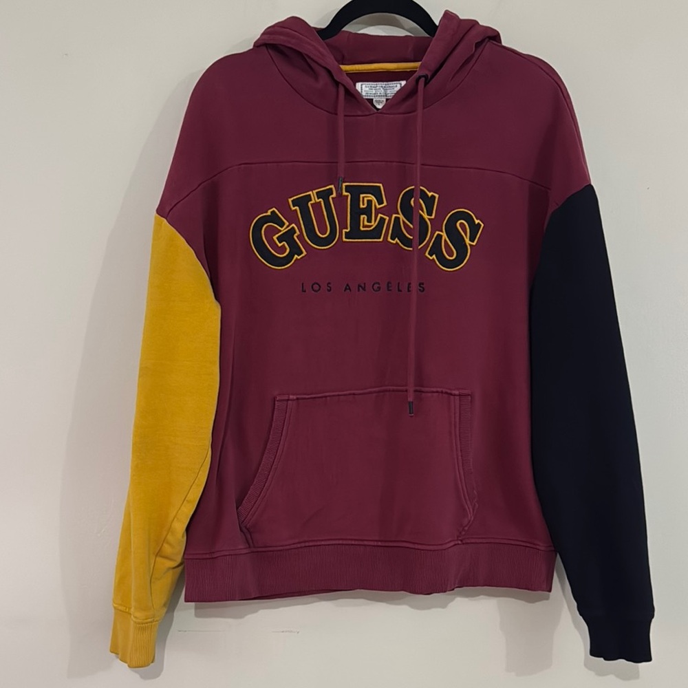 Vintage Guess Hoodie Adults Large Pullover Colorblock Kangaroo Pocket Mens